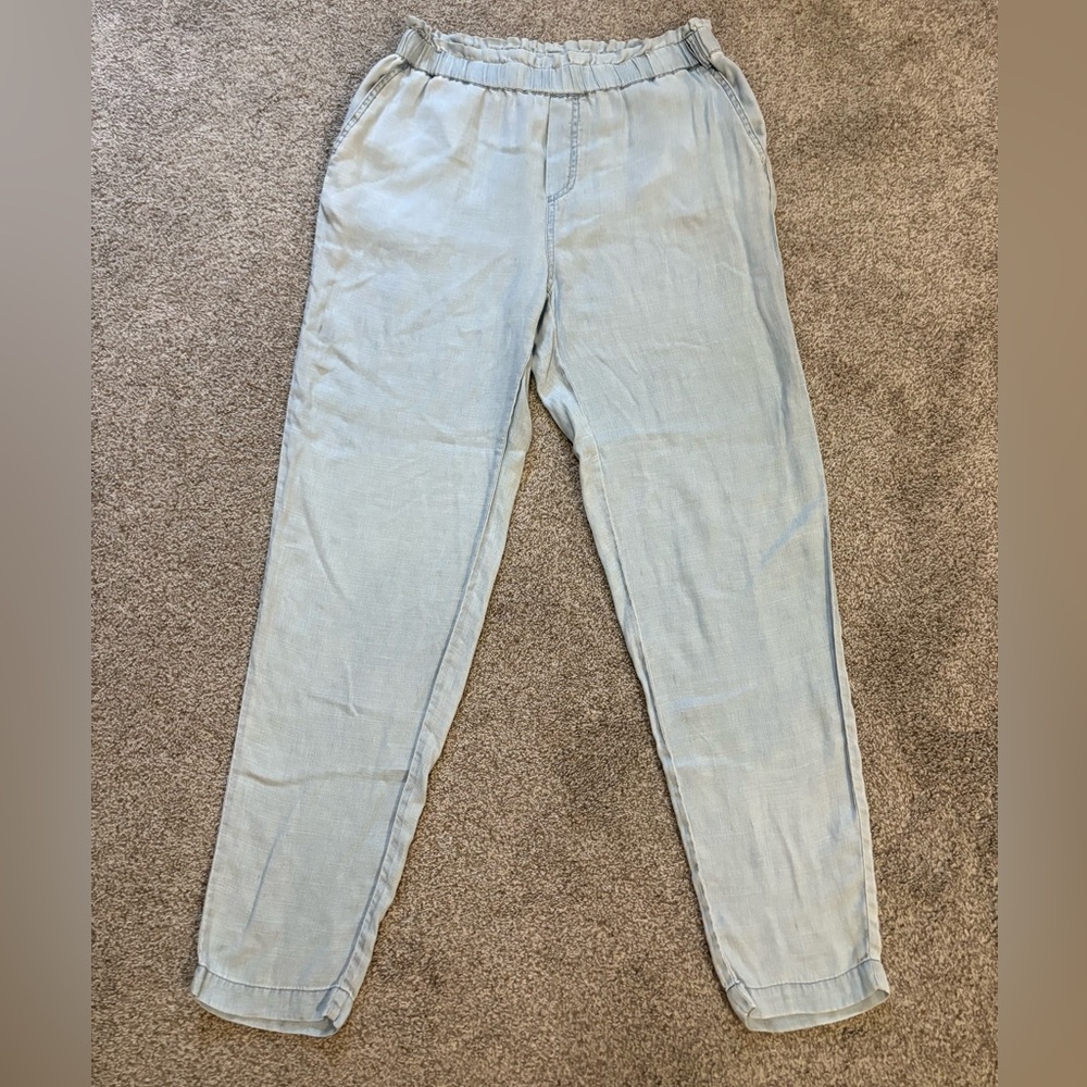 Women's Light Blue Linen Blend Soft Straight Leg Jeans